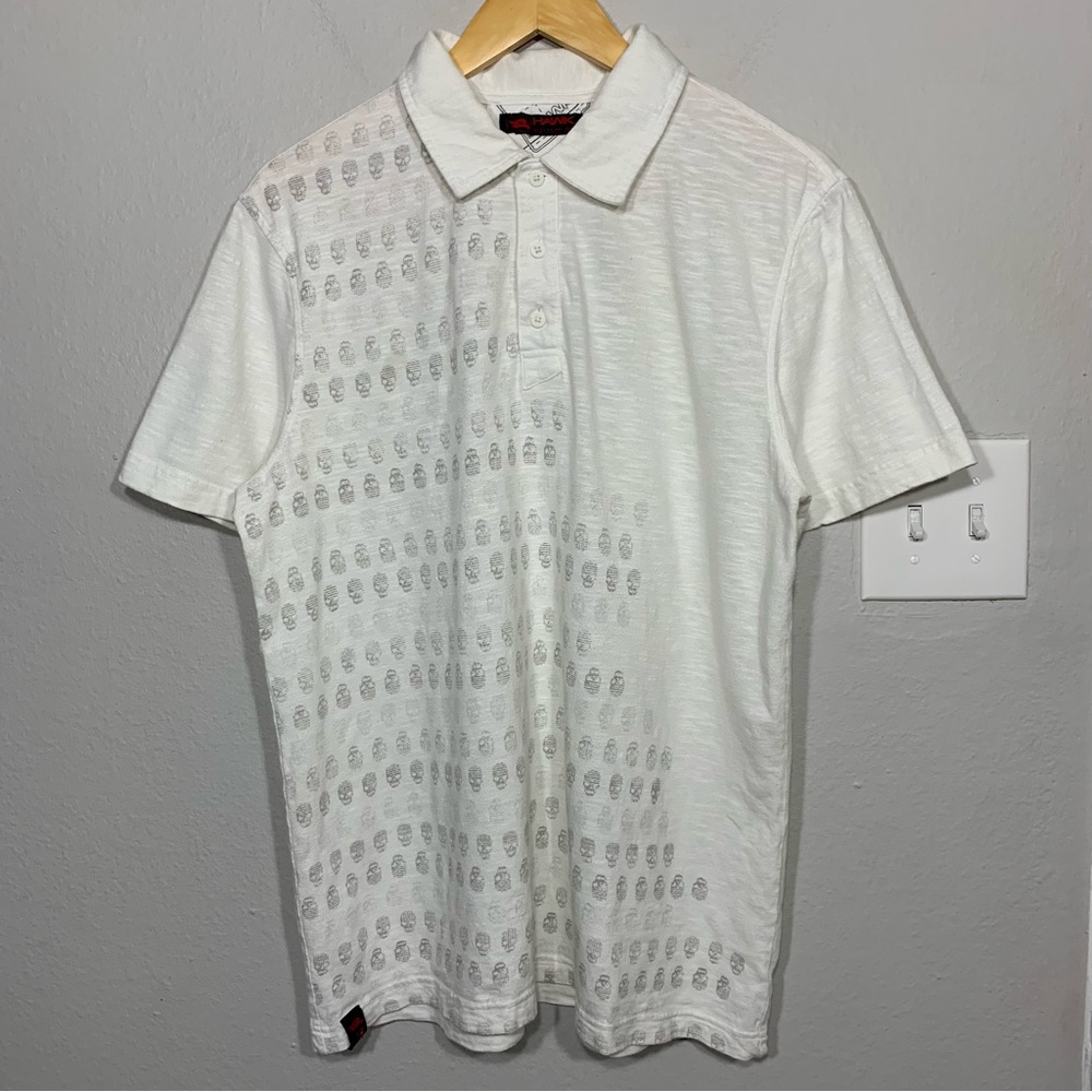 Vintage Y2K Tony‎ Hawk Skull Gothic Skater White Polo Shirt Large Grunge Cyber
